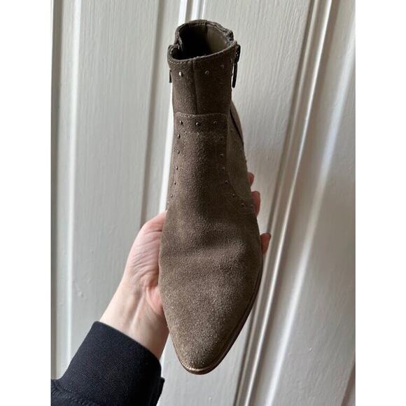 Marc Fisher Green Grey Pointed Toe Suede Leather Booties Studded Women's 6 - Picture 9 of 13